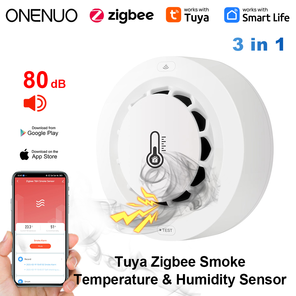 Smoke Detector Interconnected - Tuya Zigbee BT Двое подключение Детектор